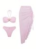 Women's Clothing American Style Three Piece Swimsuit Sexy Two Piece Set With Short Skirt For Beach Vacation Polyester Bikini_ecoleips.com