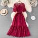 Women's Summer Elegant Crochet Lace Dress Round Neck Beach Vacation Stylish Cross Border Fashion 2023_ecoleips.com