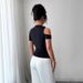 Women's Slim Fit Solid Color T-Shirt One Shoulder Metal Ring Short Sleeved Top Sexy Base Layer European American Style_ecoleips.com