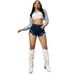 Women's Low Rise Distressed Denim Shorts Frayed Edges Casual Ripped Knit Fabric Summery Hot Girl Style_ecoleips.com