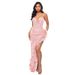 Women's Clothing Elegant Ball Gown Sequined Lace Mesh Decoration High Slit Party Evening Dress_ecoleips.com