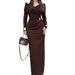 Women's Elegant Casual Long Dress Solid Color Cross Neck Slim Fit Autumn Clothing_ecoleips.com