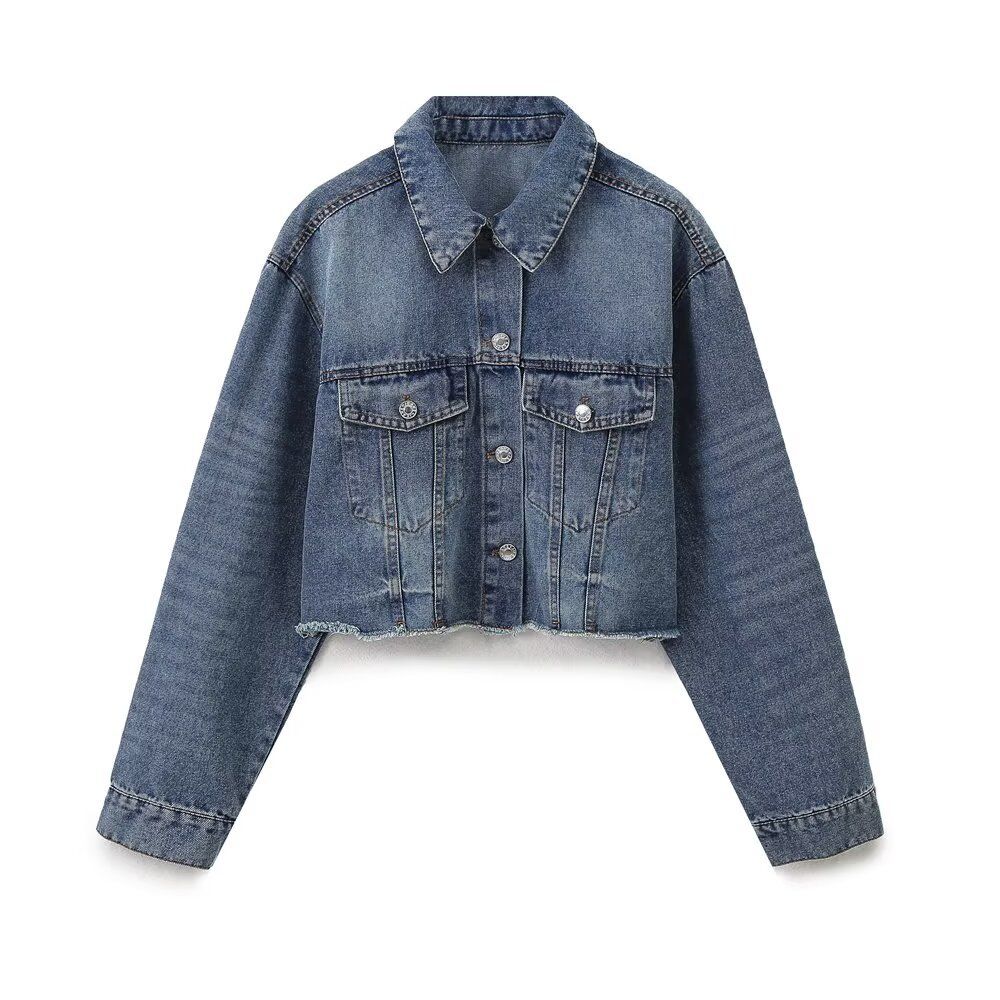 Women's Denim Jacket & Wide Leg Jeans Set - Stylish Cropped Button-Up Top With High Waist Slimming Pants For Casual & Office Wear_ecoleips.com