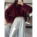Simple And Fashionable Woolen Long Sleeve Solid Color T-Shirt Top Women's Autumn And Winter Crew Neck Loose Sweater Whol_ecoleips.com