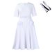 Elegant V-Neck A-Line Midi Dress With Belt - Flattering Short Sleeve Summer Dress For Women (S-XXXL, Plus Size Options)_ecoleips.com