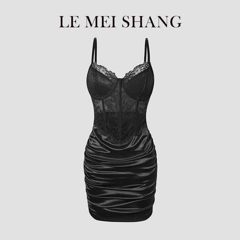Cro-Border Summer European And American Style Sexy Strap Bodycon Underwire Fihbone Elegant Slim Lace Solid Color_ecoleips.com
