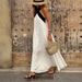 Women's Clothing Spring New Women's Wear Elegant Halter Cross Back Contrast Color Dress_ecoleips.com