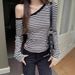 WG040 Stylish And Sexy Striped Slim-Fit Long-Sleeve T-Shirt, Autumn Niche Pure Desire Style Off-Shoulder Top_ecoleips.com