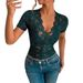 European And American Cross-border 2026 Spring-summer New Solid Color Slim-fit V-neck Short-sleeve Lace Top,_ecoleips.com