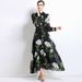 Elegant Floral Print Maxi Dress With Belt, Long Sleeve A-Line Dress For Women, Vintage-Inspired Fall Fashion_ecoleips.com