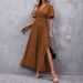 Women's Elegant High-Slit Maxi Dress with Flutter Sleeves And Smocked Back Stretchy Rayon Blend Black Caramel Navy S 2XL_ecoleips.com
