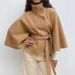 Women's Clothing Autumn And Winter New Fashion Solid Color Cape Stand Collar Button Belt Windbreaker Jacket_ecoleips.com
