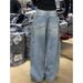 Women's Clothing Plus Size Rhinestone Denim Jeans Loose Slimming Wide Leg Floor Length Pants Retro Design For Women Sexy Autumn Winter_ecoleips.com