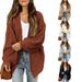 Women's Chunky Knit Cardigan With Lantern Sleeves & Pockets - Oversized V-Neck Open Front Sweater Coat For Fall Winter_ecoleips.com