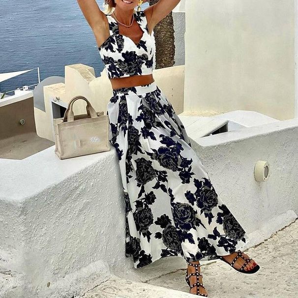 Women's Clothing Women's Suit Summer Camisole Printed Top Dress Two Piece Suit_ecoleips.com