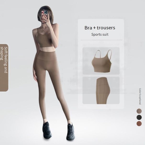 Women's Clothing Yoga Fitness Suit Leggings Slimming Stretch Breathable Running Underwear Internet Celebrity Sports Two-piece Set_ecoleips.com