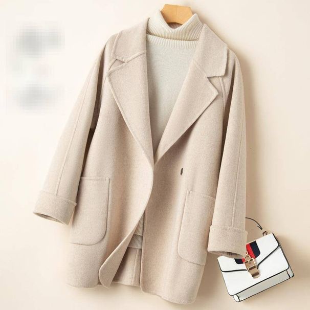 Women’s Double-Faced Wool Coat – Short Length, Elegant Audrey Hepburn Style, Premium Cashmere-Blend Blazer_ecoleips.com
