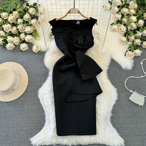 Elegant Off-Shoulder Slim Fit Bodycon Dress with 3D Floral Embroidery High Waist Midi Length Women's Clothing/Dress_ecoleips.com