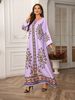 Cross-Border Export Women's Long Robe Printed Rhinestone Dress Abaya, Elegant Floral Pattern, Perfect For Special Occasions_ecoleips.com