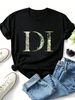 Women Casual Crew Neck Short Sleeve T-Shirt, Vintage Forest Cartoon DI Letter Graphic Loose Fit Black Tee Summer Daily Basic Tops_ecoleips.com