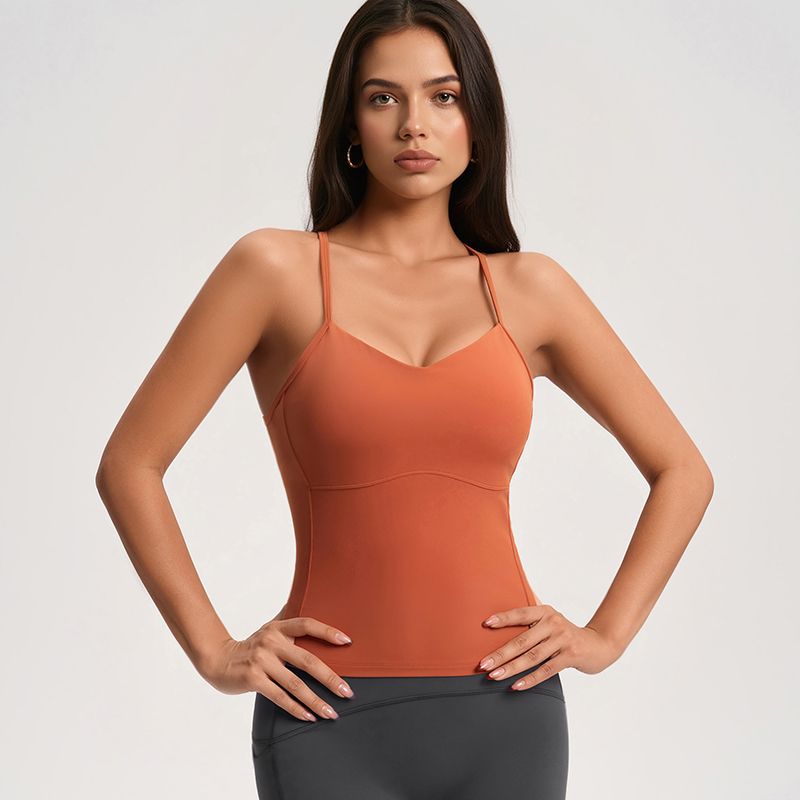 Back Cutout Seamless Long Spaghetti Strap Yoga Tank Top_ecoleips.com