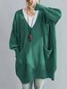 Forest Green Deep V Multi Pocket Pit Rib Knit Tunic Sweater, Oversized Loose Lightweight Breathable Soft Skin-touch Long Sleeve Pullover_ecoleips.com