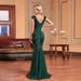 Green Sequined Mermaid Evening Dress Long Slim Fit For Bridesmaids Banquets New Style_ecoleips.com