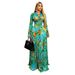 Women's African Style Elegant Printed Maxi Dress round Neck Long Sleeves Fitted Waist Spring/Autumn Summer Fashion Dress_ecoleips.com
