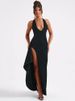 Mozision Deep V Neck Thigh High Split Maxi Dress Women Halter Sleeveless Backless Bodycon Club Party Sexy Long Dress New_ecoleips.com