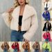 Women’s Faux Fur Collar Jacket – Short Plush Coat With Stand-Up Lapel | Luxe & Warm (S-XXXL)_ecoleips.com