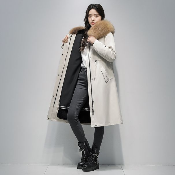 Luxury Detachable Rabbit Fur Parka – Long Winter Coat With Hood (M-XXXL, Knee/Ankle Length, Korean Streetwear Chic)_ecoleips.com