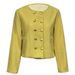 Women Yellow Tweed Double Breasted Cropped Jacket, Round Neck Gold Button Pocket Elegant Little Fragrance Coat_ecoleips.com