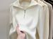 Women's Half Zip Loose Knit Sweater - Slim Fit Long Sleeve Pullover, Thickened Acrylic Casual Top For Spring/Fall (Black/Apricot/Khaki)_ecoleips.com