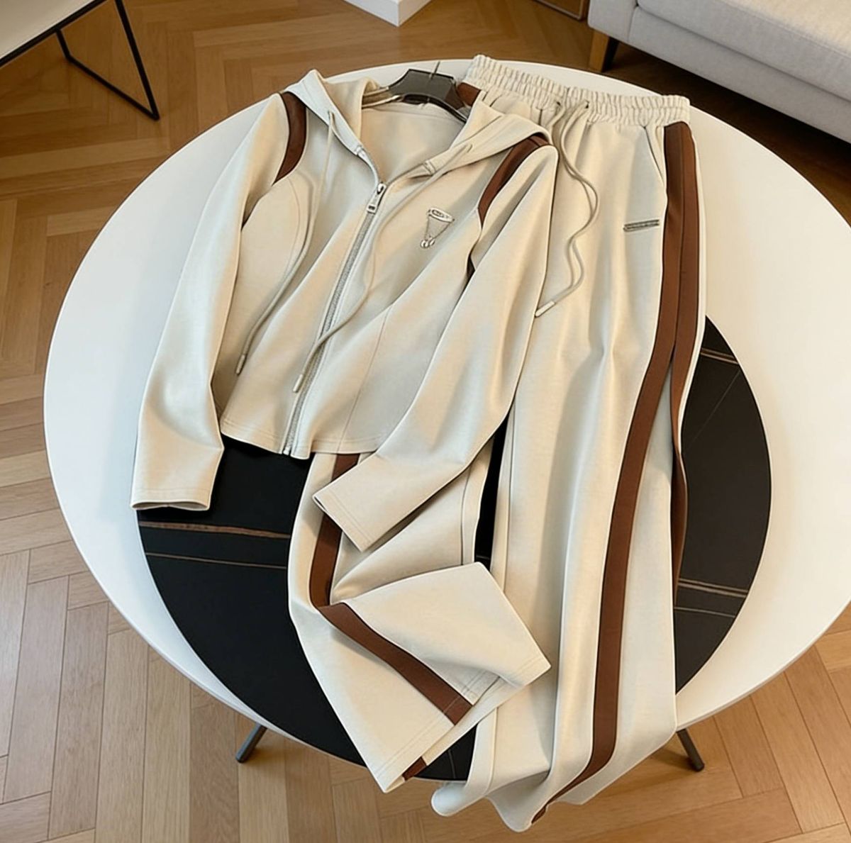 Women's Clothing Goods Street Casual Sports Suits For Women New Style Slim Contrast Color Hooded Sweatshirt Wide Leg Pants Two Piece Suit_ecoleips.com