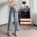 Women's High-Waisted Straight Leg Jeans Light Colored Loose Fit Floor Length Wide Leg Pants for Petite Spring Style_ecoleips.com