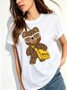 Women Knit Texture Sunglasses Crossbody Bag Bear BEAR Letter Graphic T Shirt Round Neck Short Sleeve Loose Streetwear Summer Tops_ecoleips.com