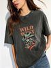 Wild West Texas Cowgirl Print, Vintage Western Style Women's T-shirt, Acid Washed Finish, Loose Fit, Perfect For Everyday Country Music Festival Wear._ecoleips.com