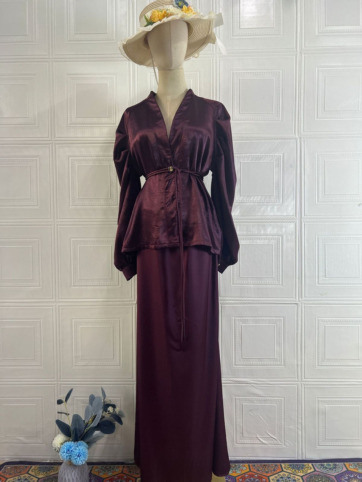 Women's Spring Temperament V Neck Cardigan Top And High Waisted Skirt Set Long Sleeved Waist Cinching Outfit_ecoleips.com