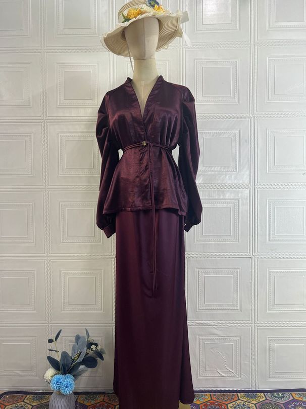 Women's Spring Temperament V Neck Cardigan Top And High Waisted Skirt Set Long Sleeved Waist Cinching Outfit_ecoleips.com
