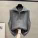 Women's Chunky Cable Knit Zip-Up Vest – High Neck Open Front Cardigan (One Size, Black/Grey/Brown/Beige, Oversized Layering Piece)_ecoleips.com