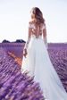 Women's Clothing Long Sleeve Perspective Lace Wedding Dress Bridesmaid Dress Split Long Dress_ecoleips.com