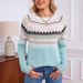 Fair Isle Sweater Women's Geometric Pattern Pullover - Soft Acrylic Knit, Loose Fit, 3D Embroidery, Casual Elegance (Blue/Black/Khaki, S/M/L/XL)_ecoleips.com