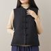 girl Style Retro Button Linen Thickened Cotton Vest Padded For Women Autumn Winter Outerwear Chinese Short Waistcoat_ecoleips.com
