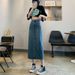 K Women's Mid Length Skirt With High Waist And Slimming A-line Skirt, New Denim Split Half Body Skirt_ecoleips.com