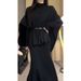 Women's Chunky Knit Cape & Long Sleeve Dress Set – High Neck Asymmetrical Layering Outfit (S-XL, Chenille Fabric)_ecoleips.com