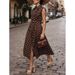 Women Sleeveless Polka Dot Vintage Turn Down Collar Fake Button Lace Up Waist Casual Elegant Party Dress_ecoleips.com