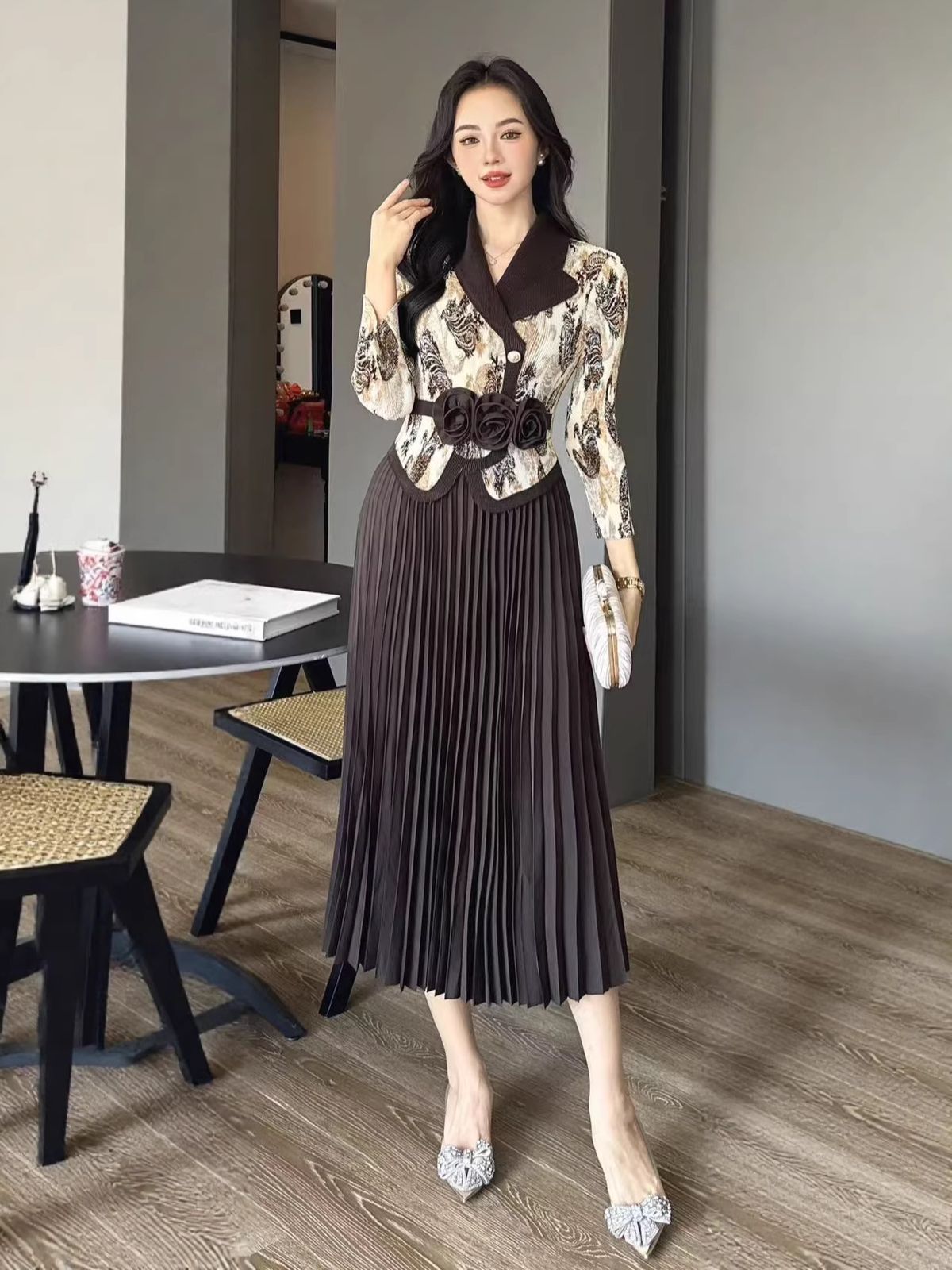 Women's Clothing Plus Size Elegant Fashionable Slimming Dress For Women Spring New Style Suit Collar Pleated_ecoleips.com