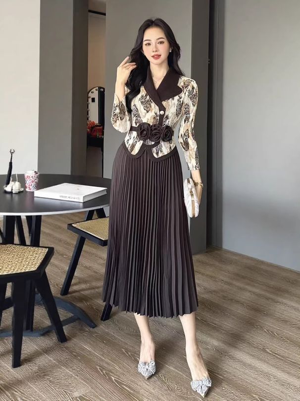 Women's Clothing Plus Size Elegant Fashionable Slimming Dress For Women Spring New Style Suit Collar Pleated_ecoleips.com