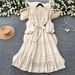 French Retro Stand Collar Ruffle Patchwork Dress for Women Hollowed out Embroidery Slimming Long Sleeve Niche Stand Collar Bubble Women's Clothing_ecoleips.com