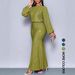 In Stock TK Independent Station European And American New Fashion Beaded Long Sleeve Mermaid Ruched Elegant Dress_ecoleips.com